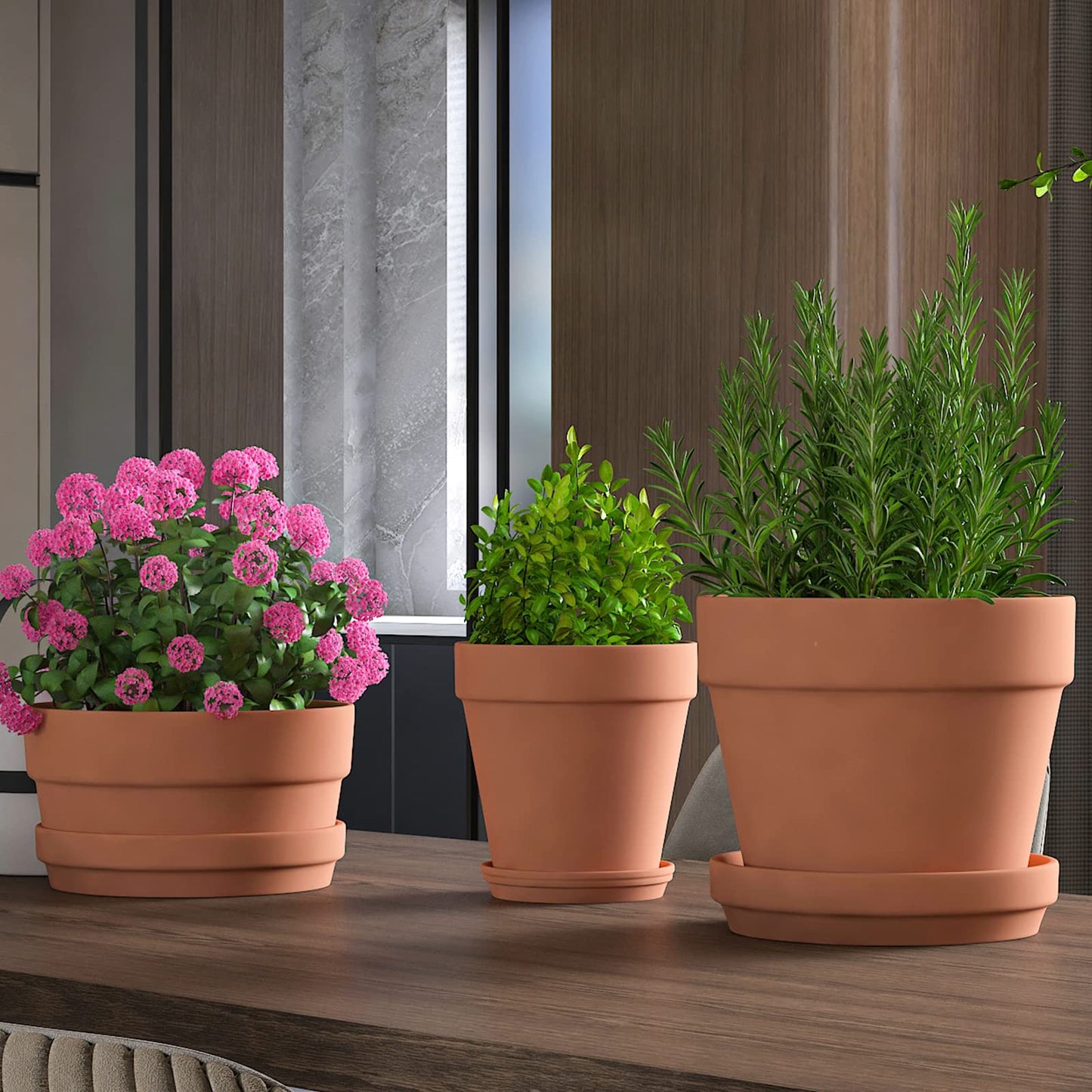 Fcacti 6.3 Inch Clay Pot for Plant with Saucer - 4 Pack Large Terra Cotta Plant Pot with Drainage Hole, Flower Pot with Tray, Terracotta Pot for Indoor Outdoor Plant