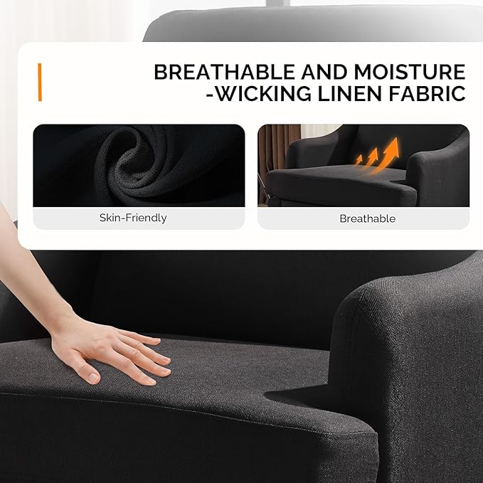 VINGLI Linen Fabric Accent Chairs Set of 2, Comfy Sofa Chair Living Room
