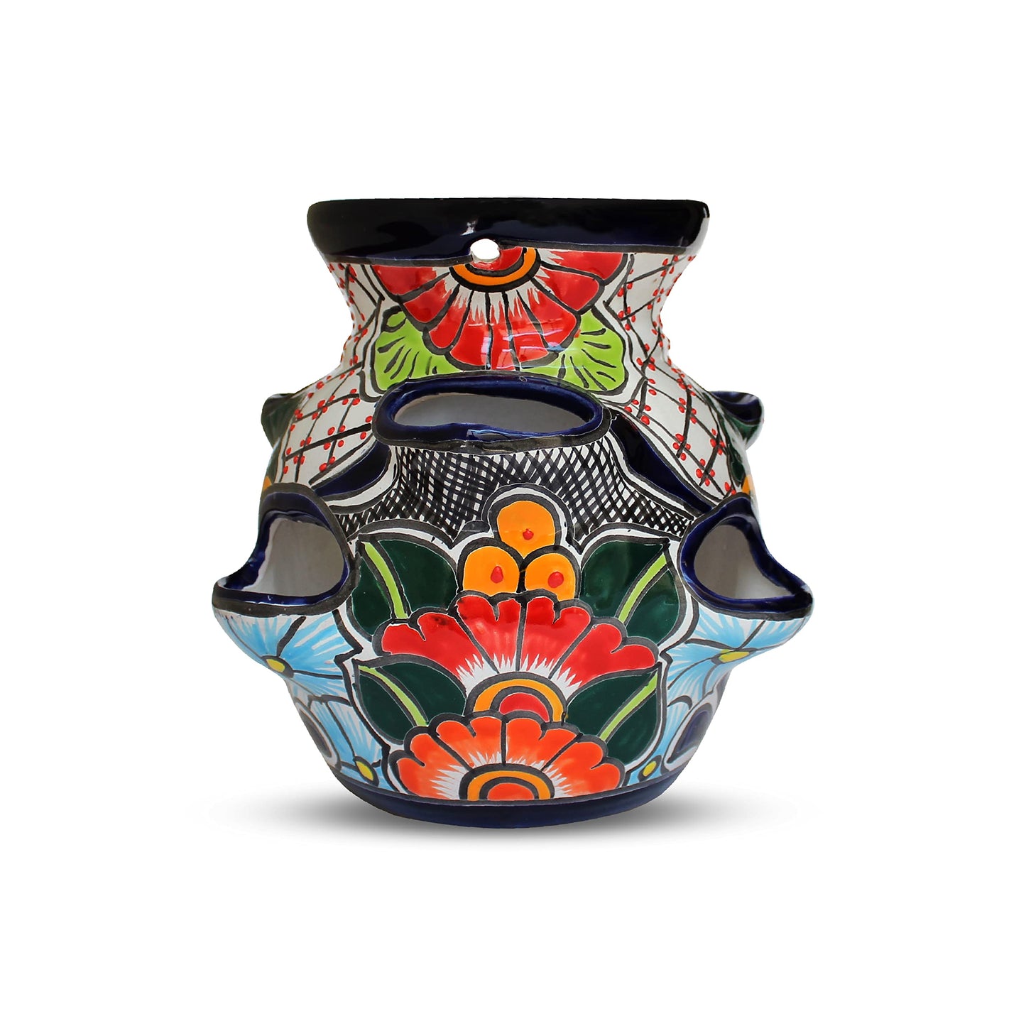 Evergreen Garden Talavera Mexican Strawberry Pottery Ceramic 10 inch Plant Pots | Flower Pots for Indoor Plants | Succulent Planters (10 in. Sky Blue)