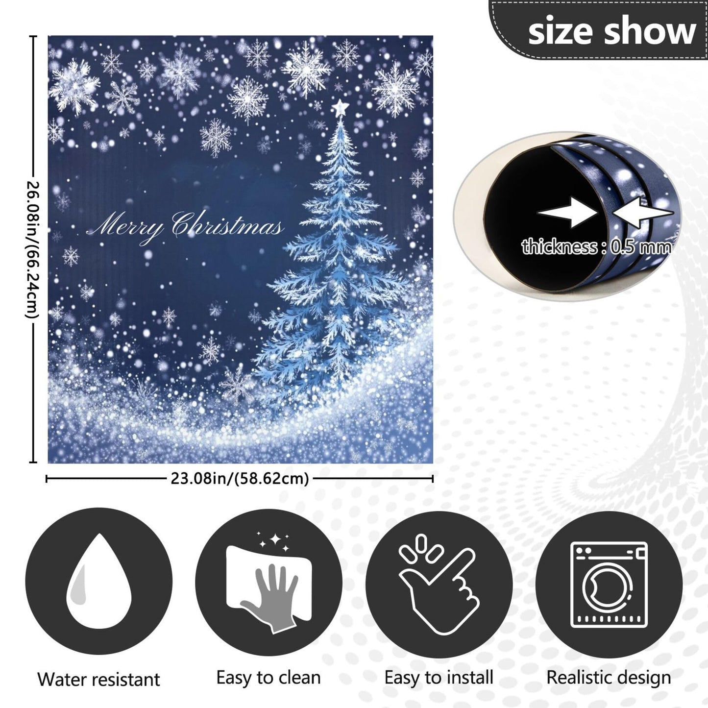 Merry Christmas Tree Blue Dishwasher Stickers Magnetic Cover Winter Snowflake Snow Xmas Kitchen Fridge Magnet Covers Decals Home Decorations Vinyl Sticker Reusable 23W x 26H inches