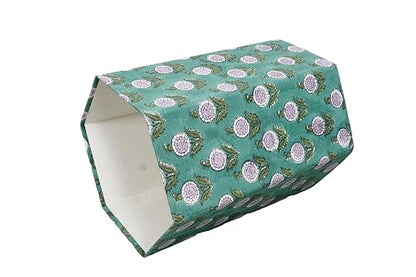 Generic 3.3 Gallon Cotton Hand Block Printed Paper Waste Basket |Small Decorative Trash Can for Housewarming Gifts in Living Room, Bedroom, Bathroom | Eco-Friendly, Plastic-Free (1, GREEN)