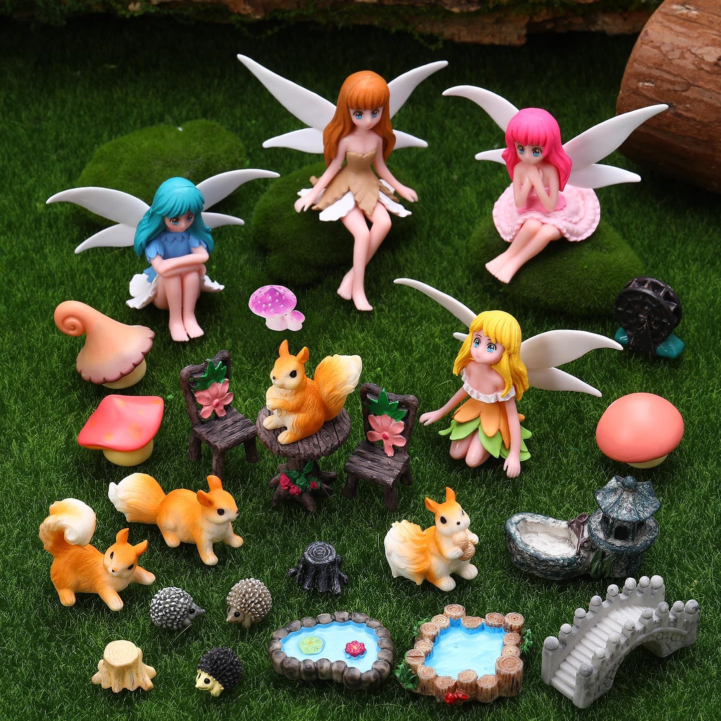 GGSTDDUP Fairy Garden Accessories 25Pcs - Miniature Garden Ornaments Landscape Decorations Mini Fairy Figures Animal Plant Furniture Set for DIY Terrarium Potted Plants Dollhouse Decor