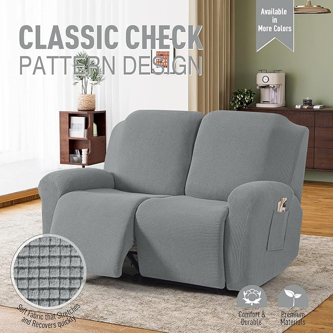 TAOCOCO Recliner Loveseat Slipcover, 6 Pieces Dual Recliner Sofa Covers