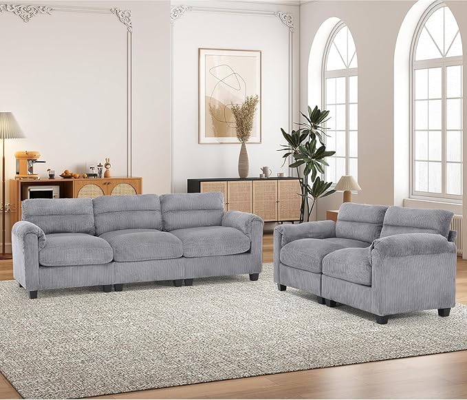 HAOMARKETS 2 Piece Cordory Sofa Sets, Comfy Loveset 2-Seater Sofa and