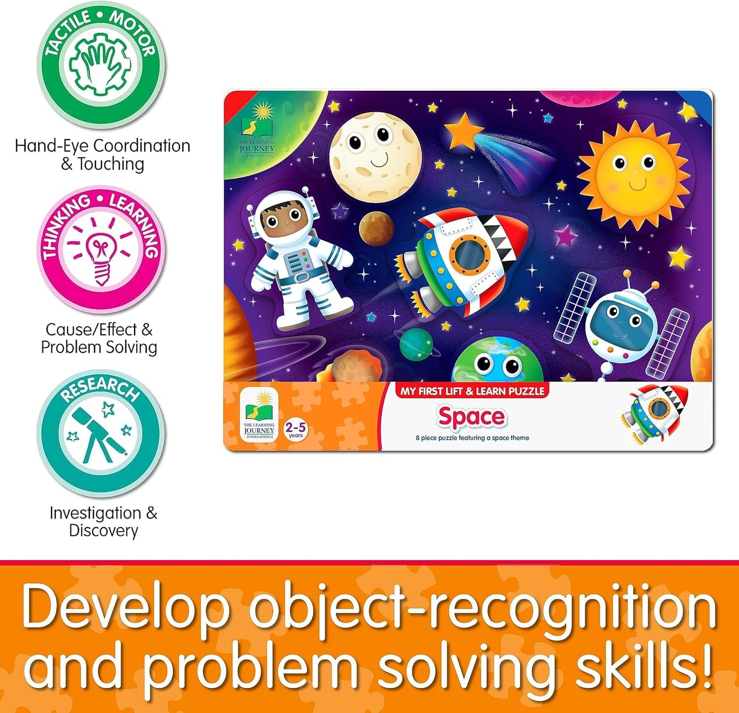 The Learning Journey Space Puzzle Lift & Learn - 26 Pieces - Cardboard, Outer Space Theme for Toddlers 2-5 Years