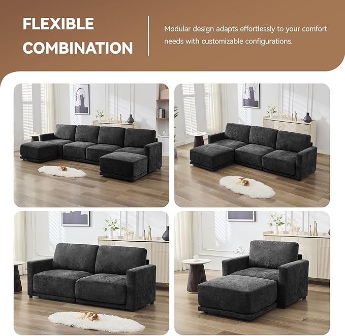 77.4" Chenille Modular Loveseat Oversized Upholstered 2 Seater Sectional Sofa