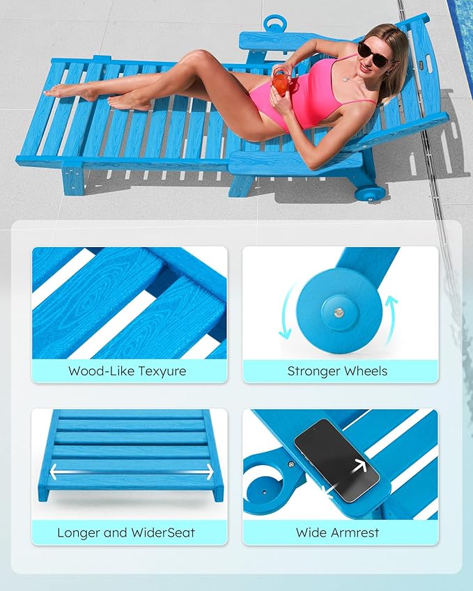 Patio Chaise Lounge Chair Set of 2, Oversize Lounge Chairs