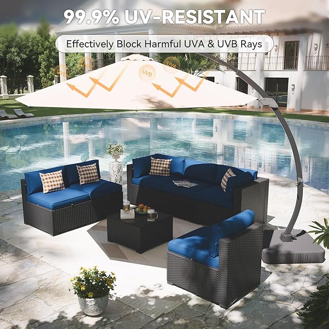 Aoxun Patio Furniture Set with Umbrella, 8 Piece Outdoor Sectional Sofas