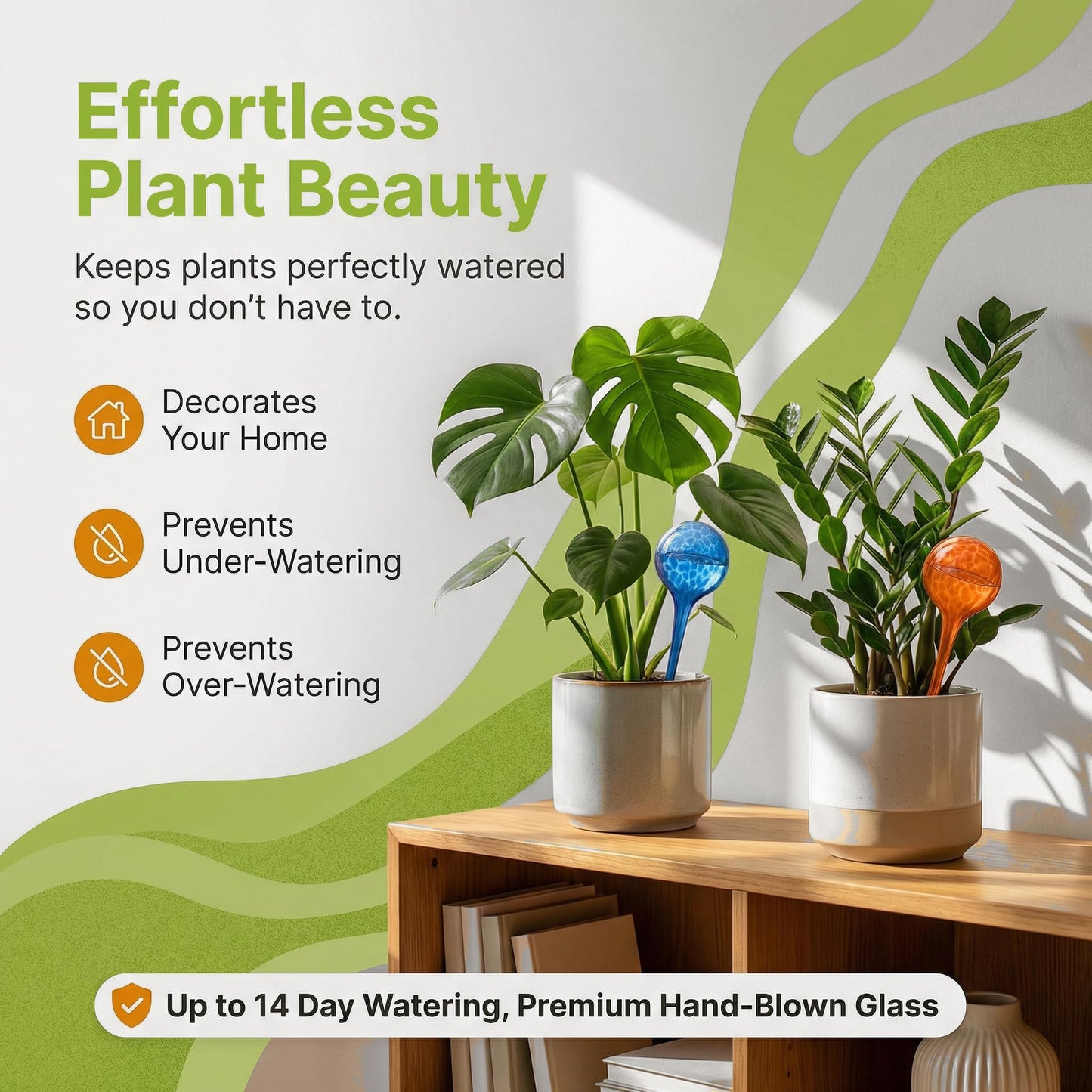 Little Green Leaf Automatic Plant Watering Globes Self Watering Planter Inserts (Set of 4) | Hands Free Multicolor Glass Bulbs | Planter Spikes to Support Indoor & Outdoor Plant Health (350ml)