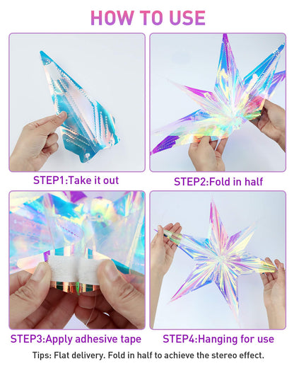 Vomika 3Pcs Iridescent Snowflakes Hexagram Stars Hanging Ornaments