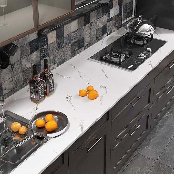 FunStick 24" x 200" Matte Peel and Stick Countertops White Marble Contact Paper