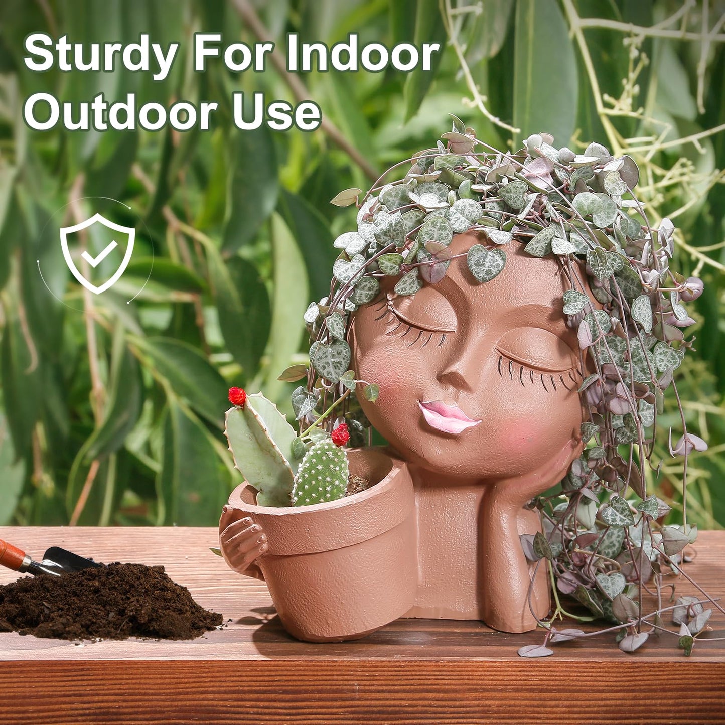 vomiceak Face Planter Pots Head Planters for Indoor Outdoor Plants - Double Plant Pots for Flower Succulent with Drainage Holes - Gift Ideas for Mother (Black Lady)