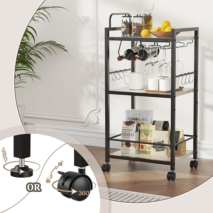 Bar Cart for The Home, 3 Tier Kitchen Carts