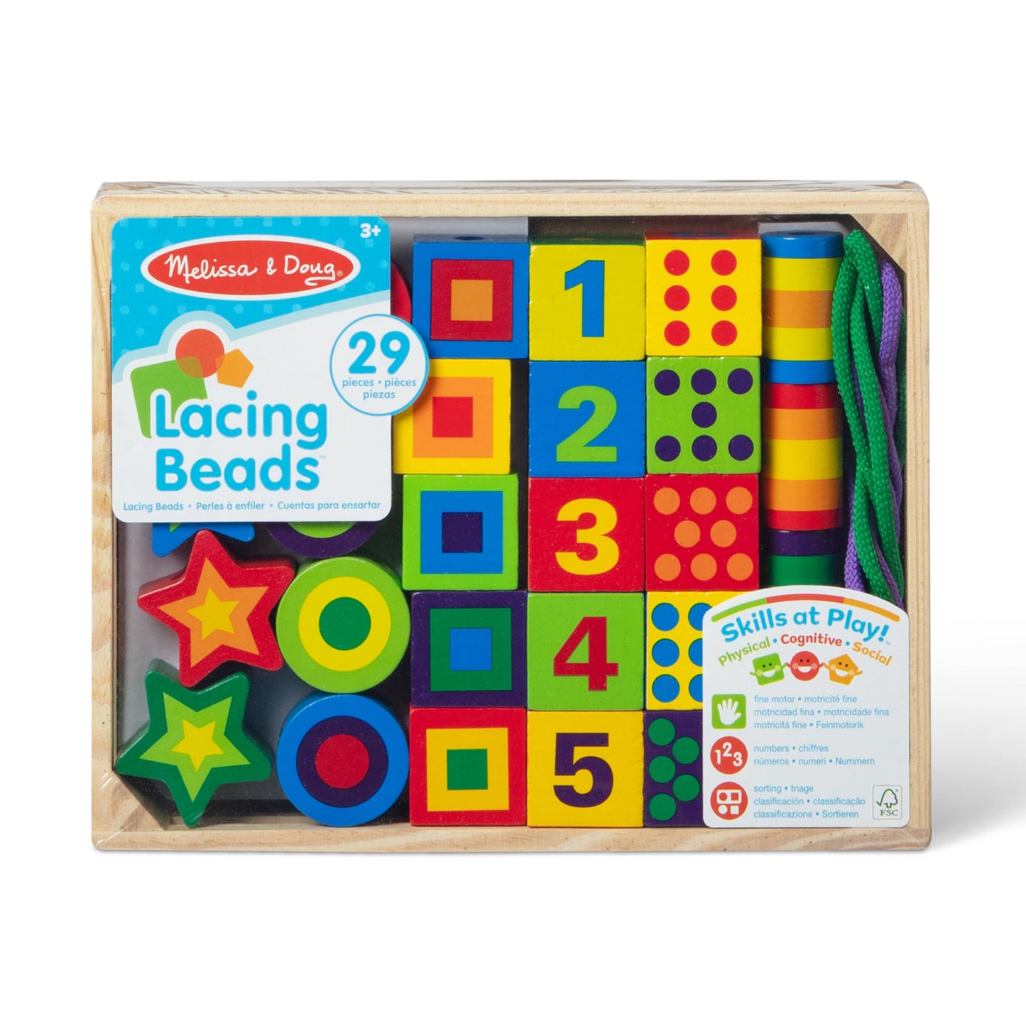 Melissa & Doug Deluxe Wooden Lacing Beads - Educational Activity with 27 Beads and 2 Laces