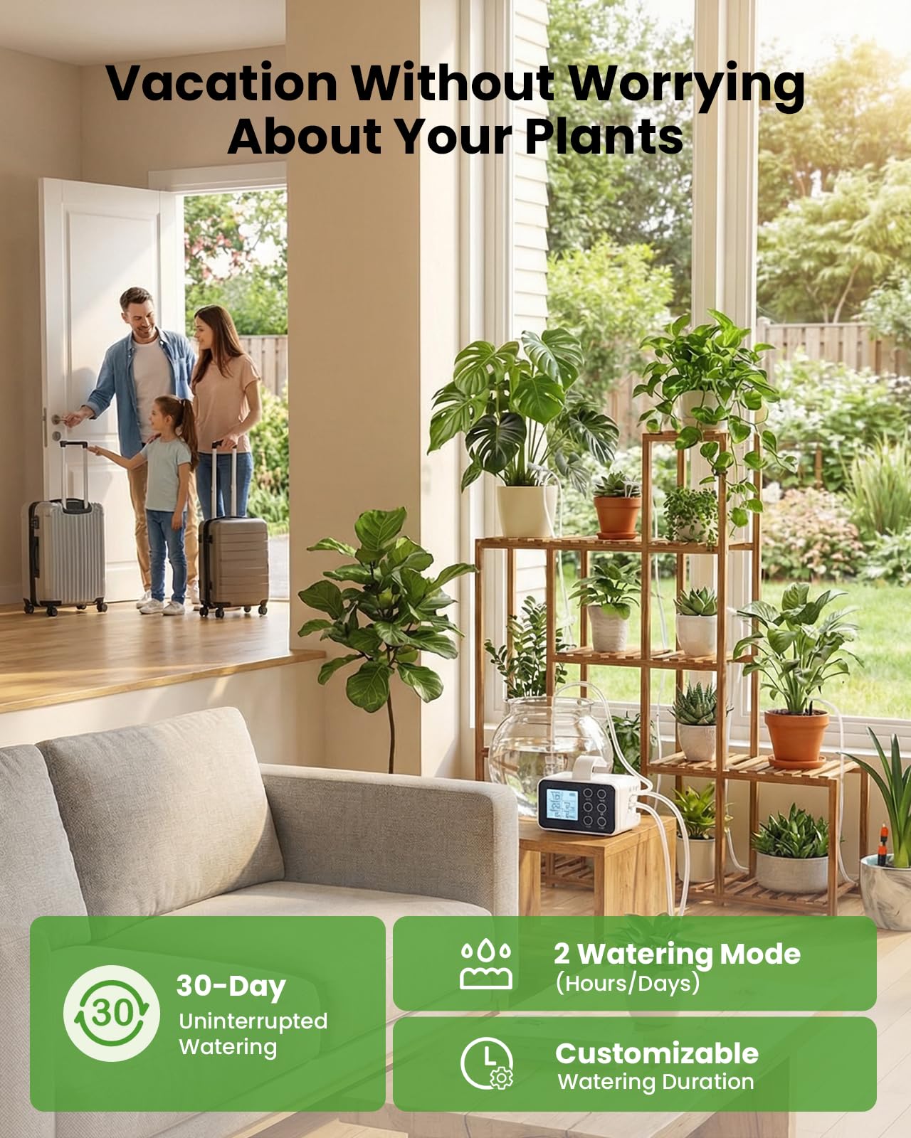 BAOSHISHAN 15 Potted Indoor Plant Watering System with 2-in-1 Spray & Drip Emitter, Battery Powered Automatic Plant Waterer Indoor Programmable Timer for Vacation Travel