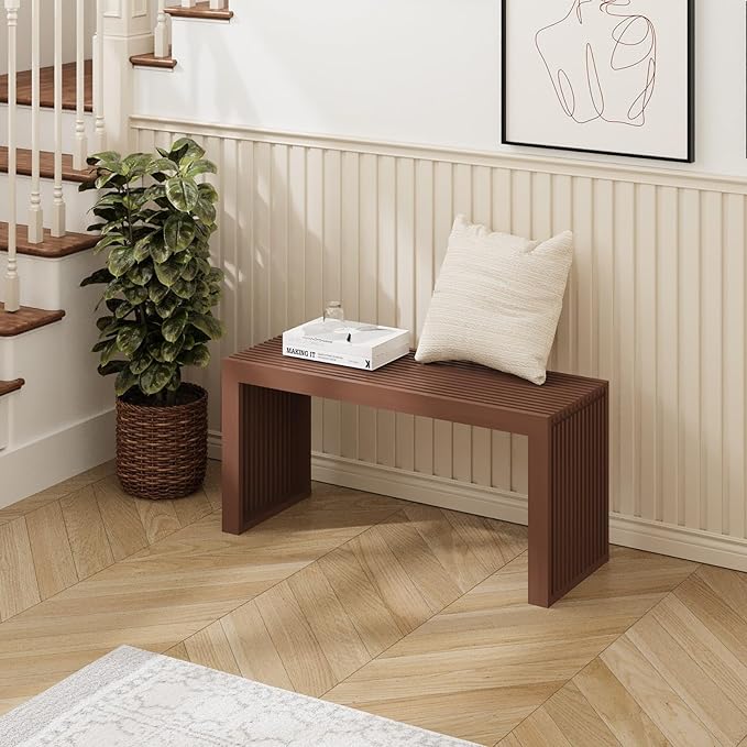 Bamboo Indoor Long Dining Bench, Outdoor Modern Wood Benches 35 Inch Bamboo