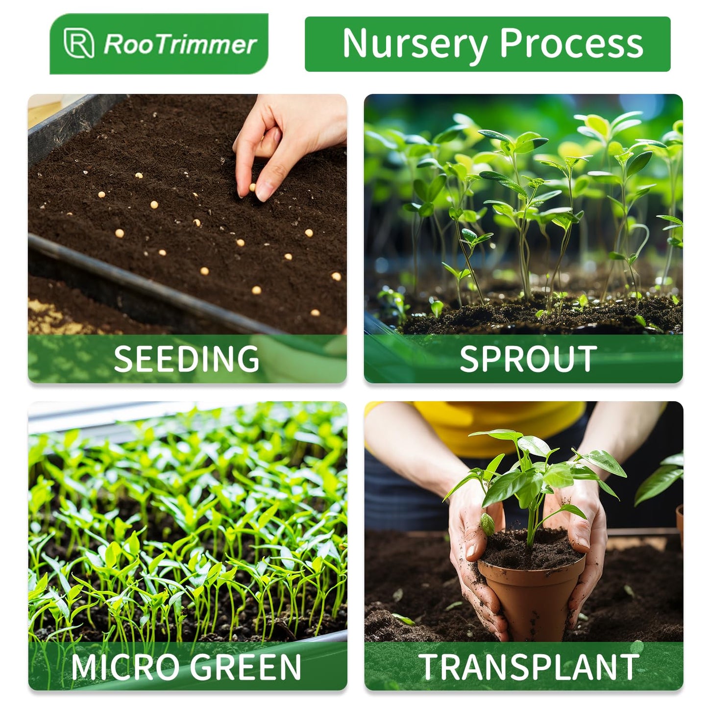 RooTrimmer Growing Trays, 1020 Plant Nursery Trays Heavy Duty Seed Starter Flat Seedling Tray for 72/128 Cell Plug Tray Transplant Growing Microgreens (21"×11", 10 Pack, 1.6" Deep, Without Holes)