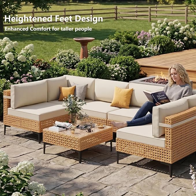 ABCASA Patio Furniture Set, Boho Patio Conversation Set Sectional Sofa