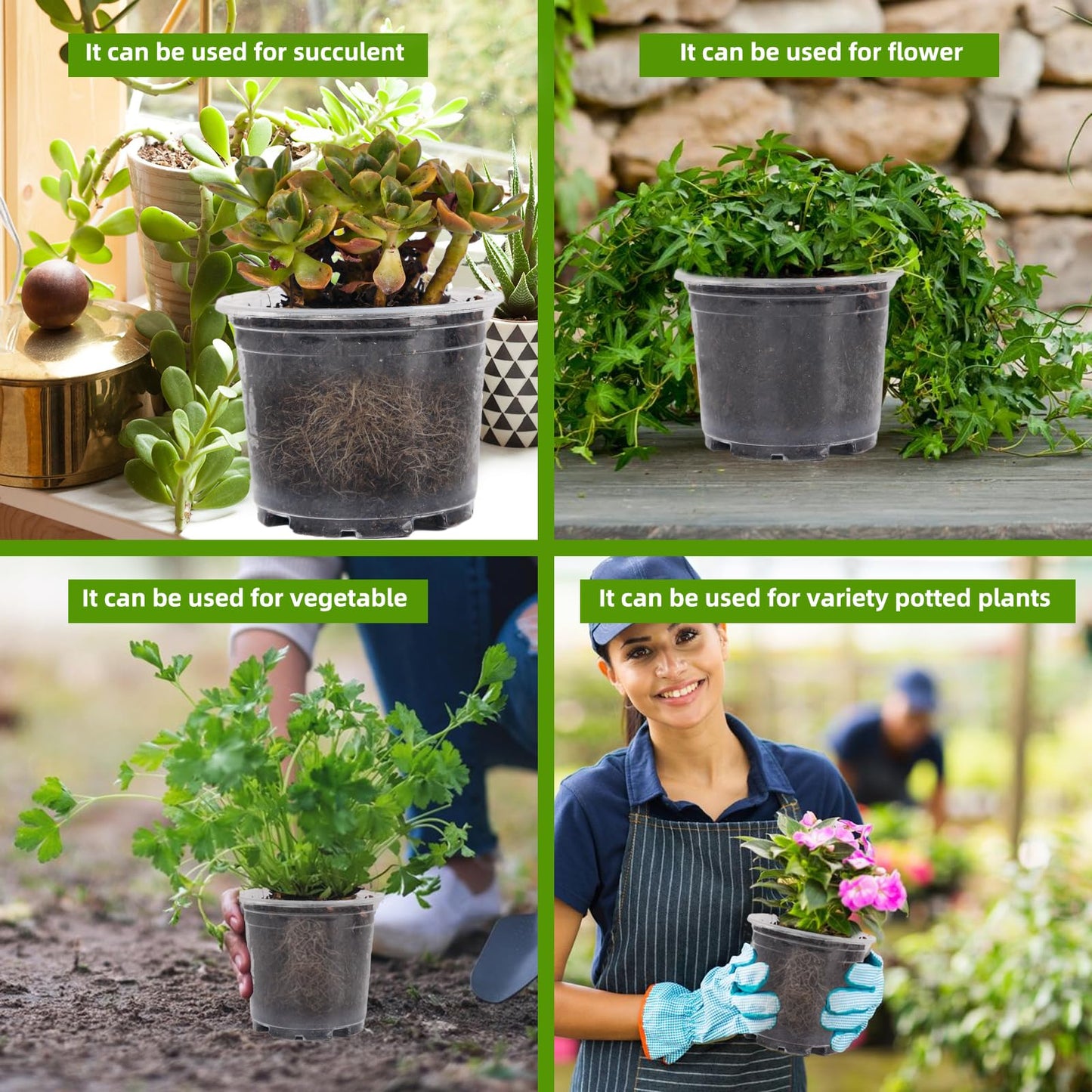 Clear Nursery Pots - 5 Inch Transparent Seedling Pots for Plants - 30 Pcs with Drainage Holes - Indoor/Outdoor Flower Pots - Seedlings, Succulents, Vegetables, Herbs