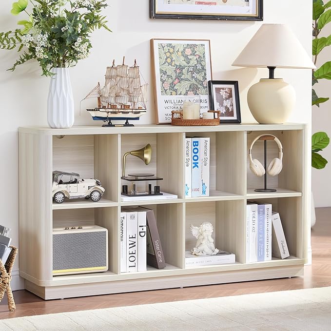 Joaxswe 8 Cube Storage Bookcase, Wood Low 2-Tier Cubby Console Bookshelf