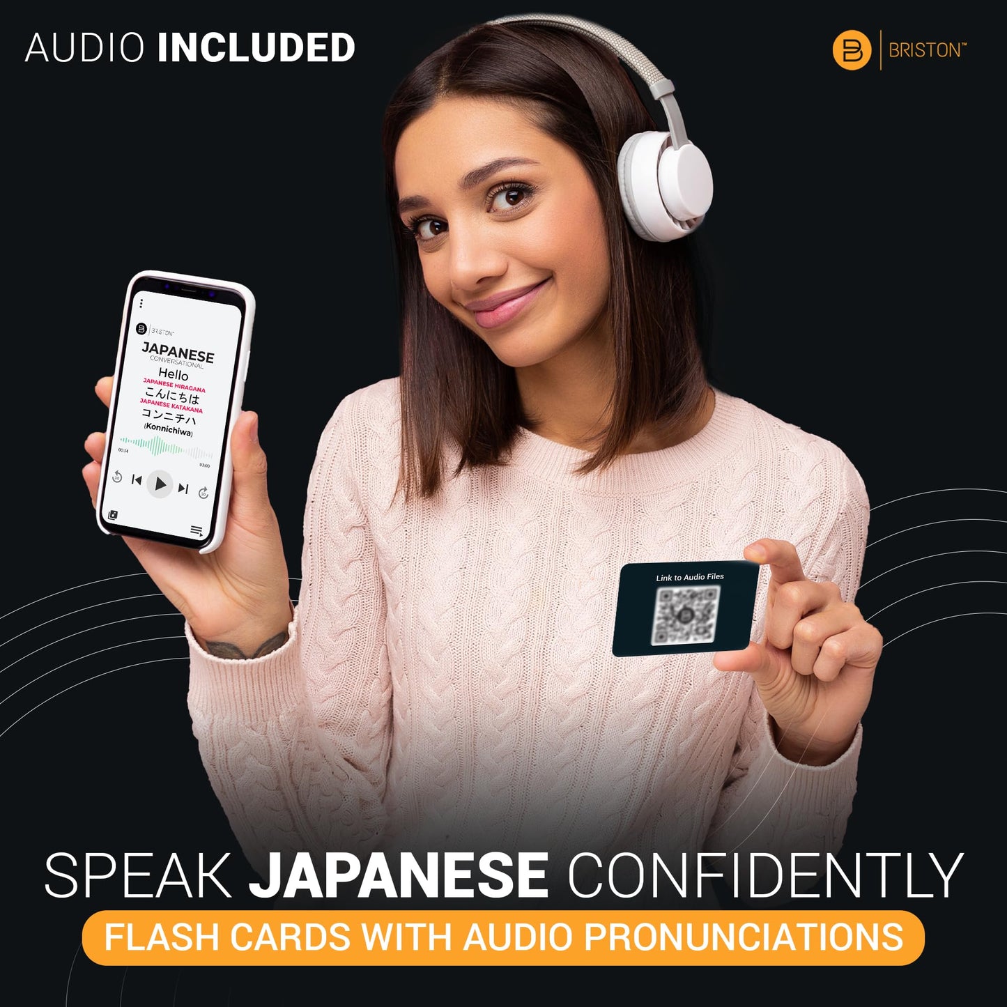 Briston Japanese Conversational Phrase Flash Cards – 75 Beginner Sayings with Audio Pronunciations Learn Japanese for Travel & Everyday Conversation Educational Language Learning Cards for Kids Adults