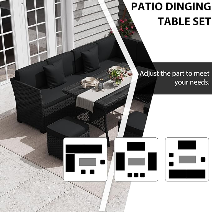 KIGOTY 7 Piece Patio Furniture Set, Outdoor PE Wicker Rattan Outdoor Dining Set