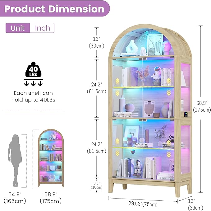 Gurexl 5-Tier Arched Display Cabinet -
