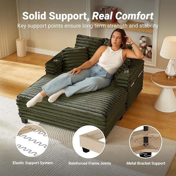 Amsleekey 64" Chaise Lounge Chair Indoor, Oversized Sleeper Chair
