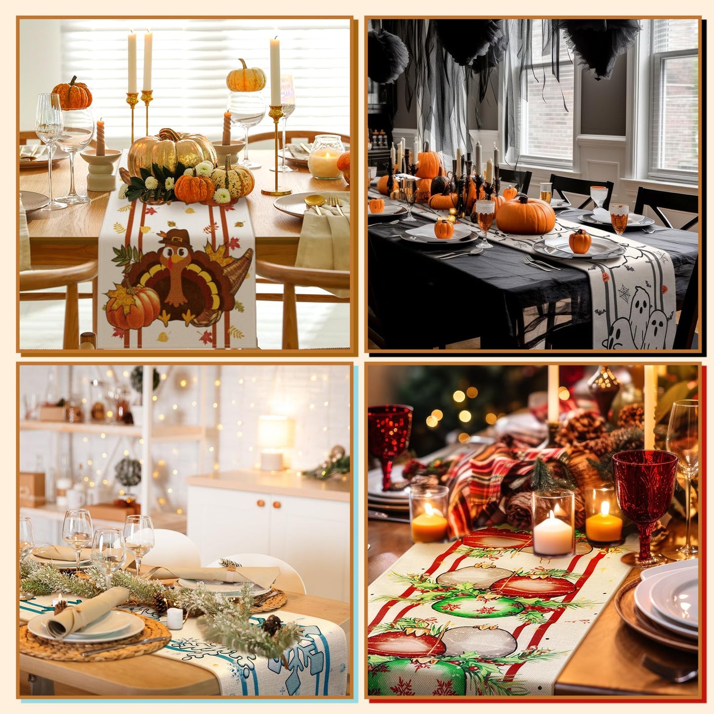 Honeydak 12 Pcs Holiday Table Runner Seasonal Farmhouse Table Decor 13 x 72 Inch Thanksgiving Christmas Decorations Fall Halloween for Home Party Dining Room Kitchen