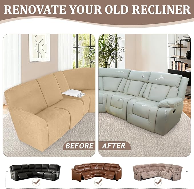 ALIECOM 100% Waterproof Recliner Sectional Couch Covers L Shape Stretch Corner