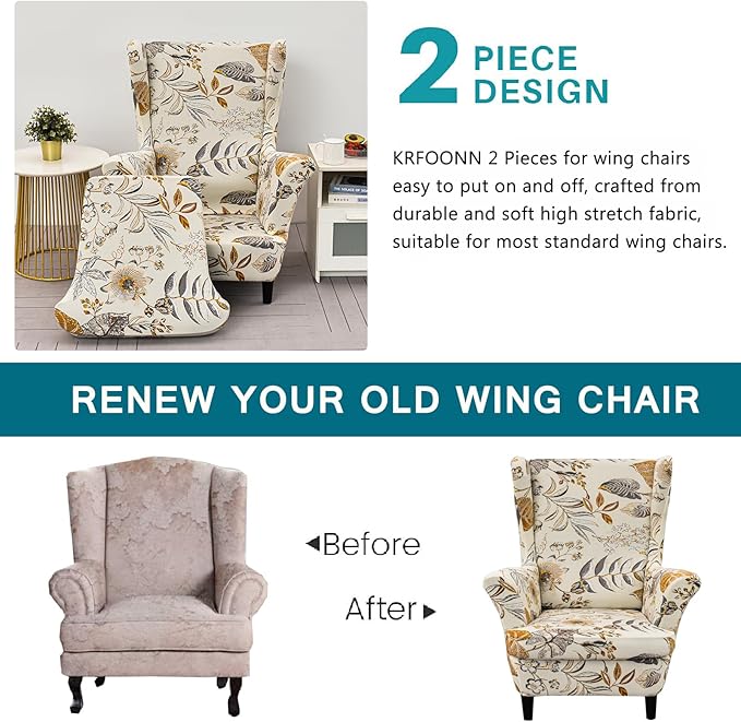 KRFOONN Wingback Chair Covers Slipcovers 2 Piece Stretch Wing Chair Covers
