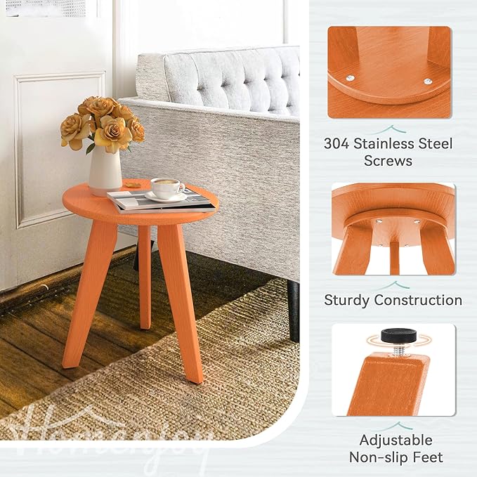 HDPS Outdoor Side Table, Small Round Side Table Weather-Resistant, Outdoor Side