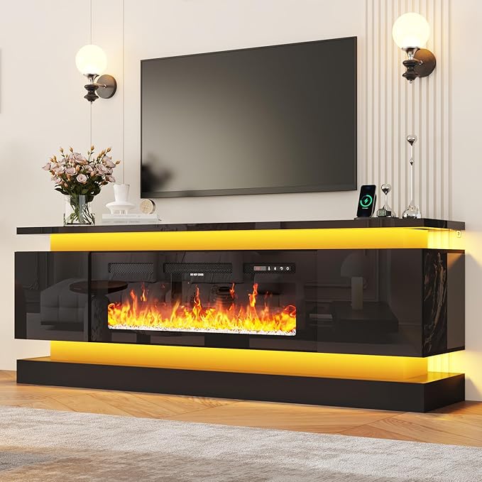 chartustriable 71IN LED TV Stands w/40 inch Fireplace Power Outlet