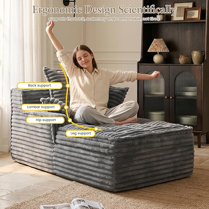 Boneless Chaise Lounge Couch Indoor, Small Corduroy Upholstered Sleeper Sofa