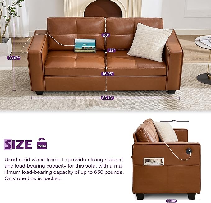 TYBOATLE 65" Faux Leather Love Seat Sofa
