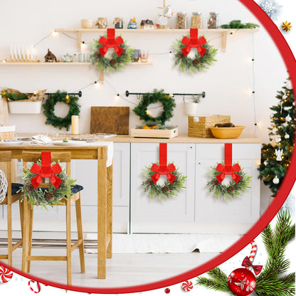 Dingion 6 Pcs 6 Inch Christmas Mini Cabinet Wreaths for Kitchen with Ribbon Bows Norfolk Pine Small Window Wreaths Garland for Door Window Farmhouse Christmas Party Decorations