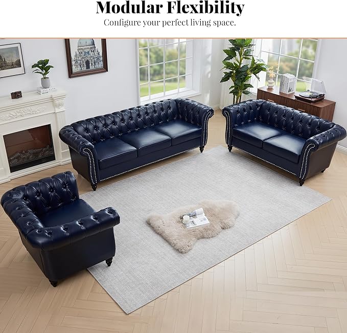 LEVNARY Chesterfield Sofa, 3 Seater Tufted Couch