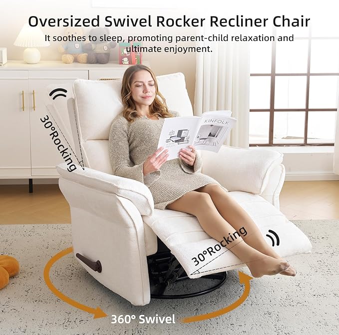 Oversized Recliner Chair, Chenille Glider Rocking Nursery Chair