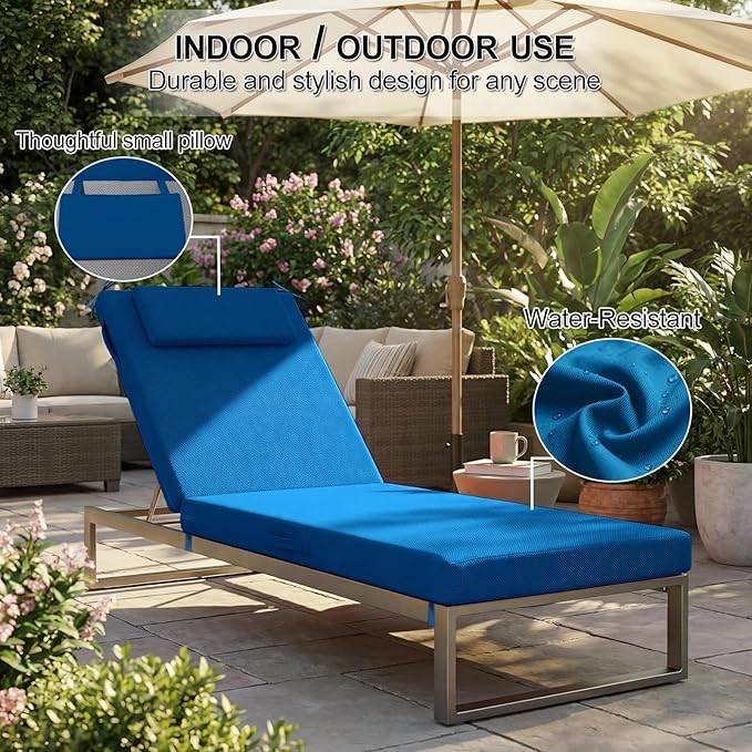 Outdoor Chaise Lounge Cushions, 71x21 Inch Olefin Water & Fade Resistant Pool