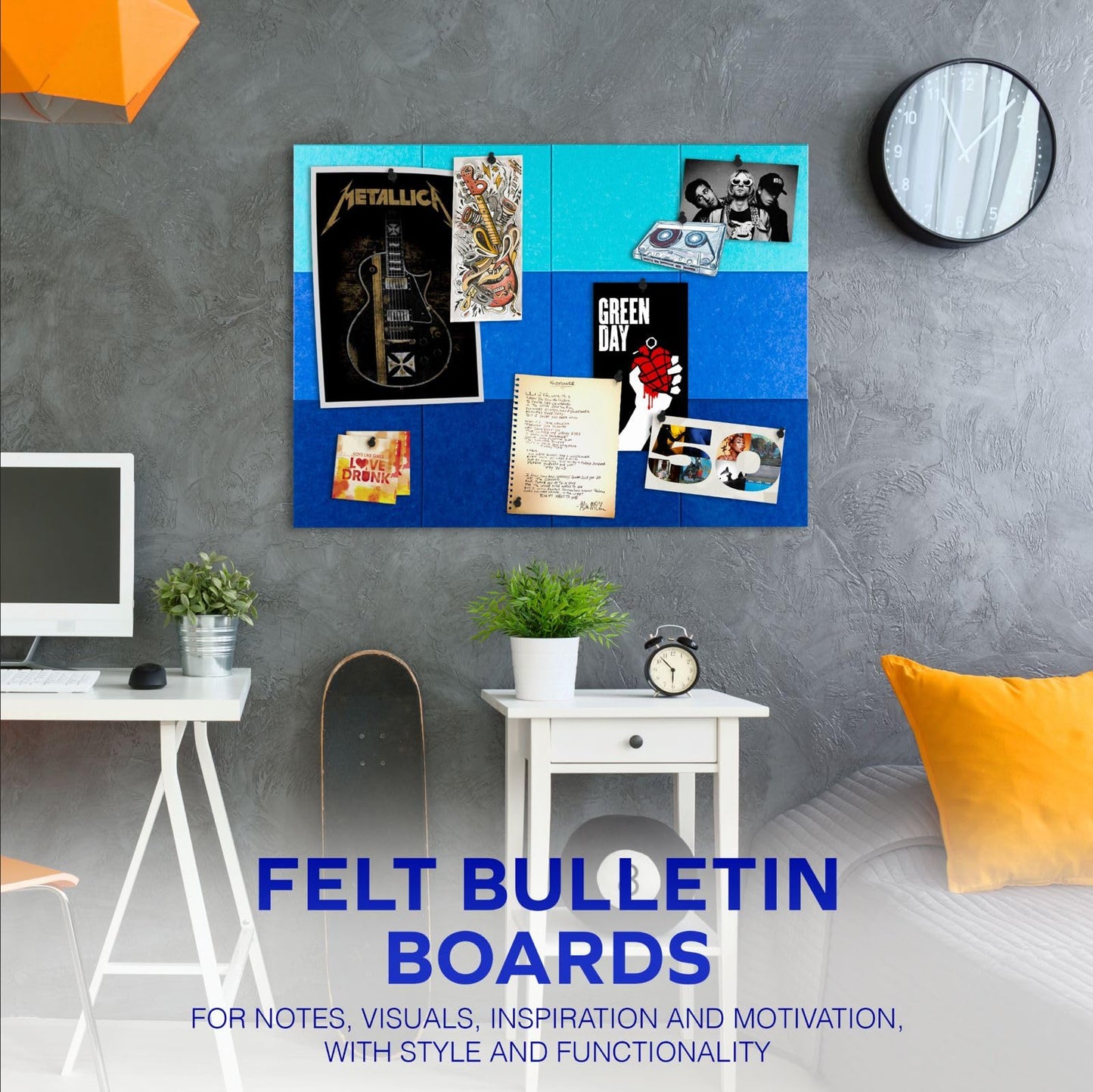 Large Felt Cork Board - 48x36 inches, 12 Felt Board Tiles with Removable Adhesive Tape Cork Boards for Walls Cork Board for Office Pin Board Bulletin Board (30x30, Blue Ombre Collection)