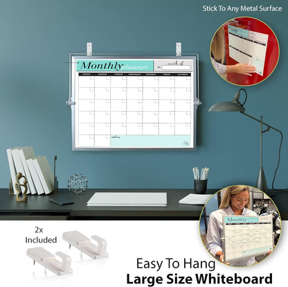 Weekly Dry Erase Board Black Frame, Desktop Calendar White Board with Weekly & Monthly Planners 12x16 inch, Magnetic to Do List with Stand, 6 Markers and Eraser. Whiteboard for Home and Office Desk