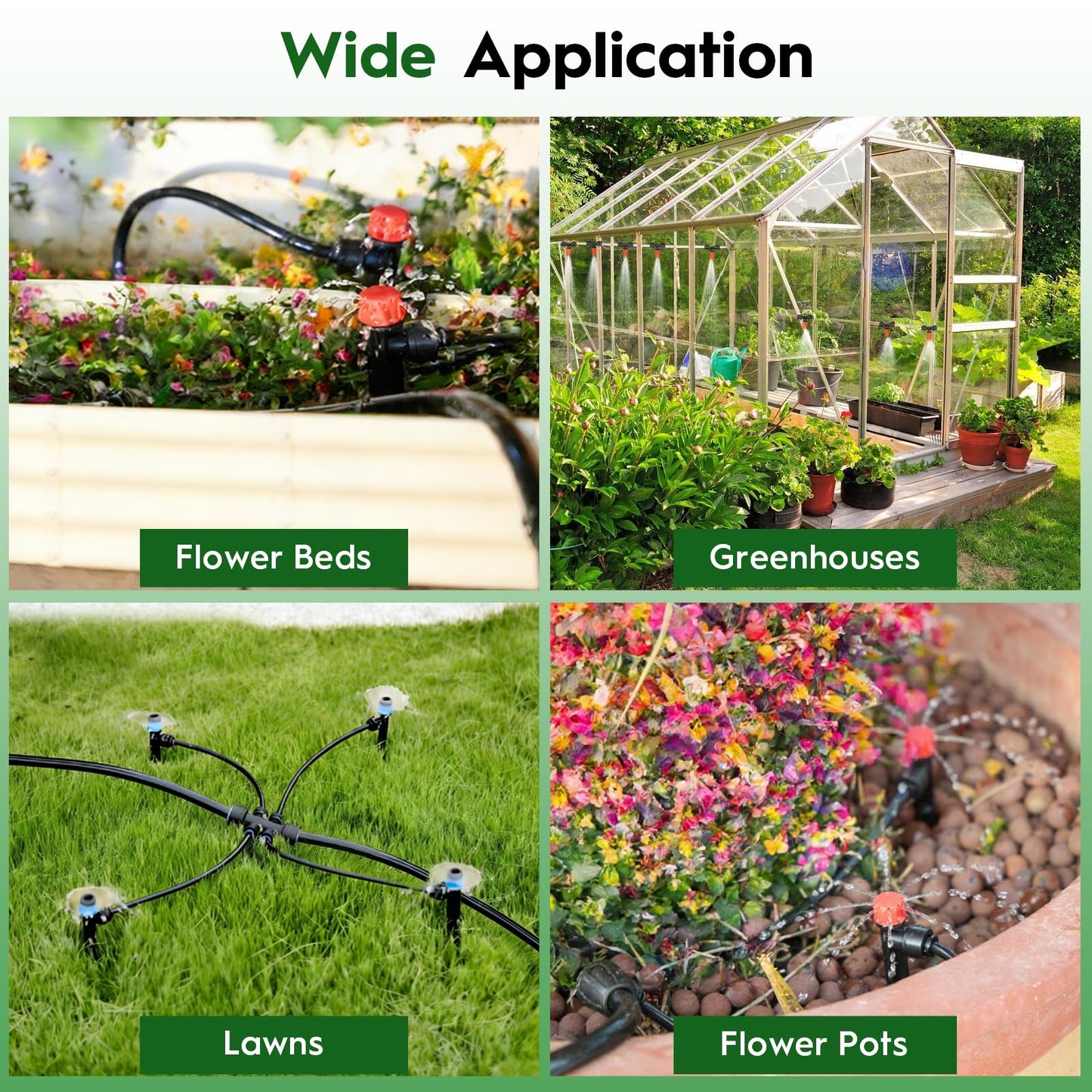 Quick-Connect Drip Irrigation System Kit, Irrigation Kit with Adjustable Nozzles, 2/5" & 1/4" Tubing, Automatic Watering System for Garden, Raised Beds, Greenhouse, Automatic Timer Compatible