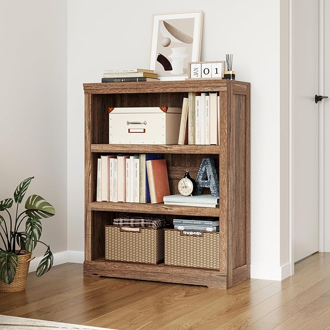 LINSY HOME 3-Tier Bookshelf Display Storage Shelves Farmhouse Bookshelf