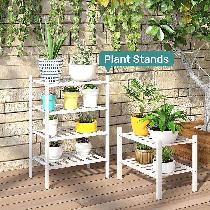 viewcare White Small Shoe Rack for Entryway, 2-Tier Bamboo Shoe Organizer for