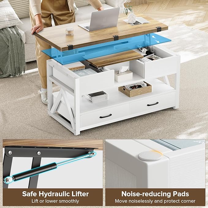 Memobarco 40" Lift Top Coffee Table, 4 in 1 Multi-Function Lift Coffee Tables