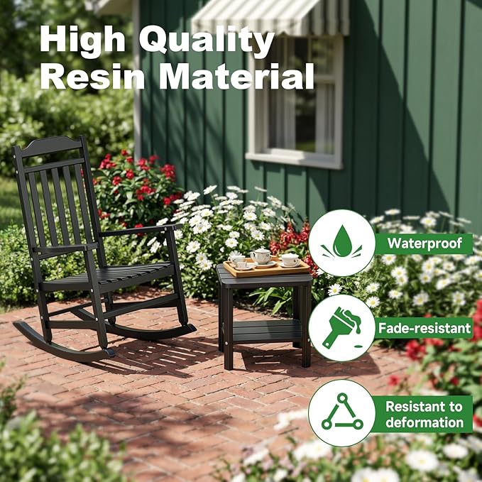 3 Piece Outdoor Rocking Bistro Set, Rocking Chairs Outdoor Furniture, Resin