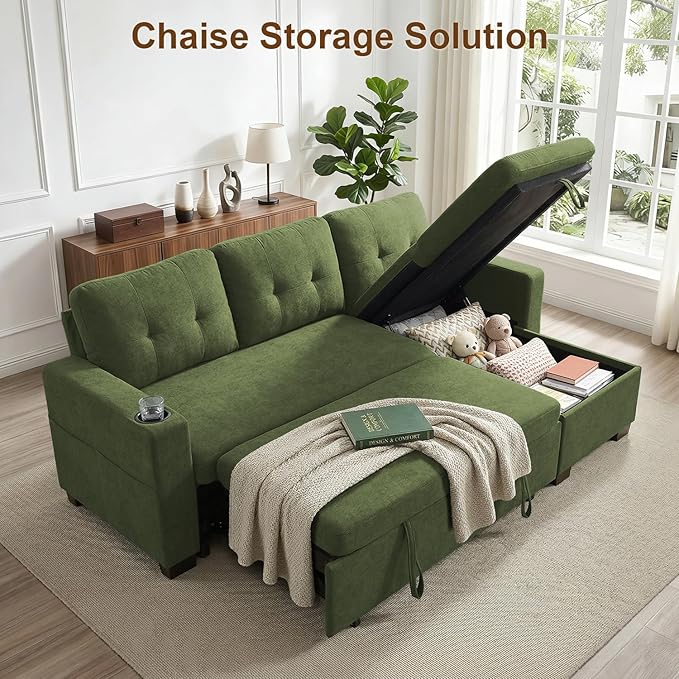 KCGKCG 82" L Shaped Sleeper Sofa Bed, Pull Out Sectional Couch