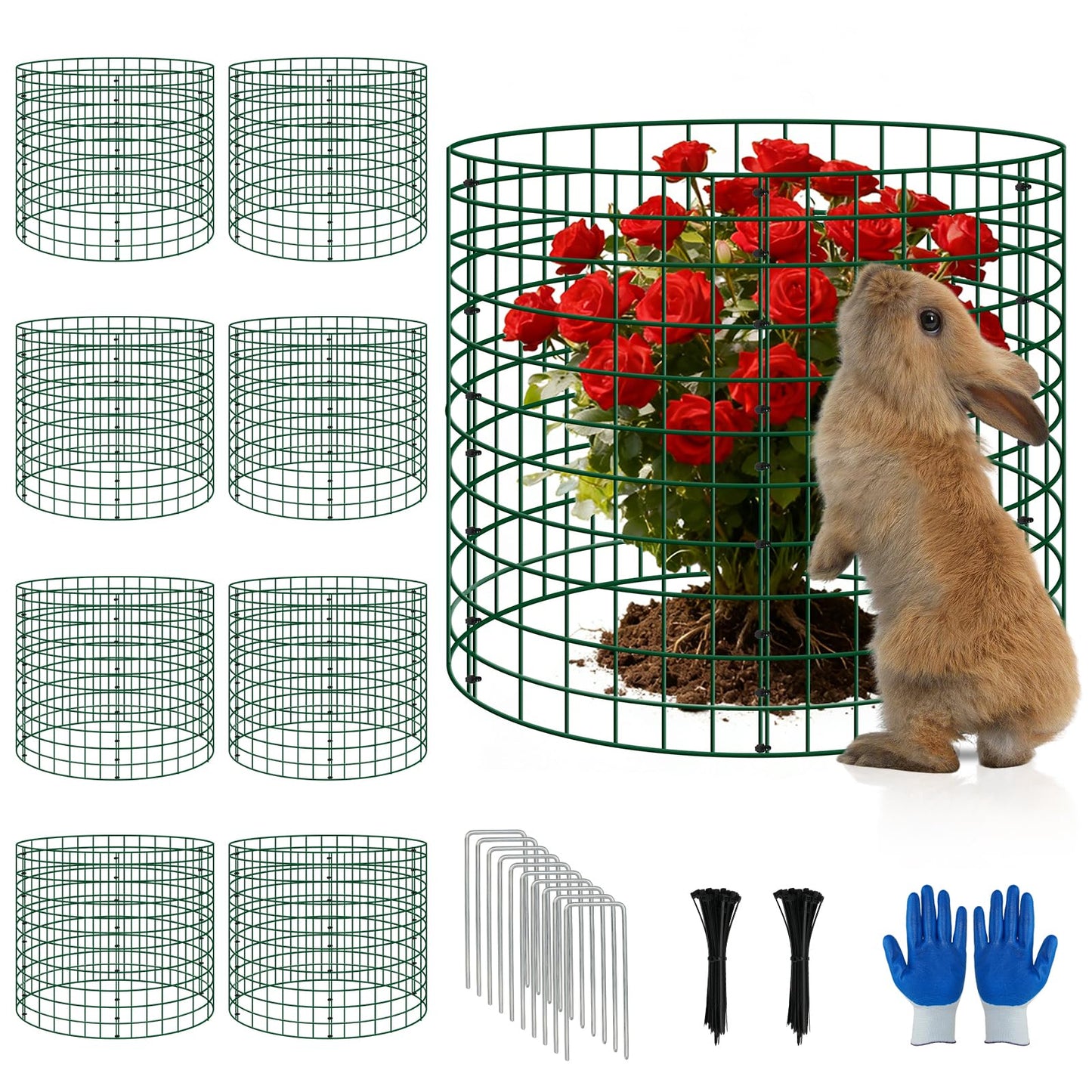 8 Pack Plant Protectors from Animals, 12''x12'' Metal Plant Cages for Outdoor Plants, Garden Plant Protector with Stakes & Zip Ties, Keep Rabbits Squirrels Out, Plant Cage for Flowers Vegetables