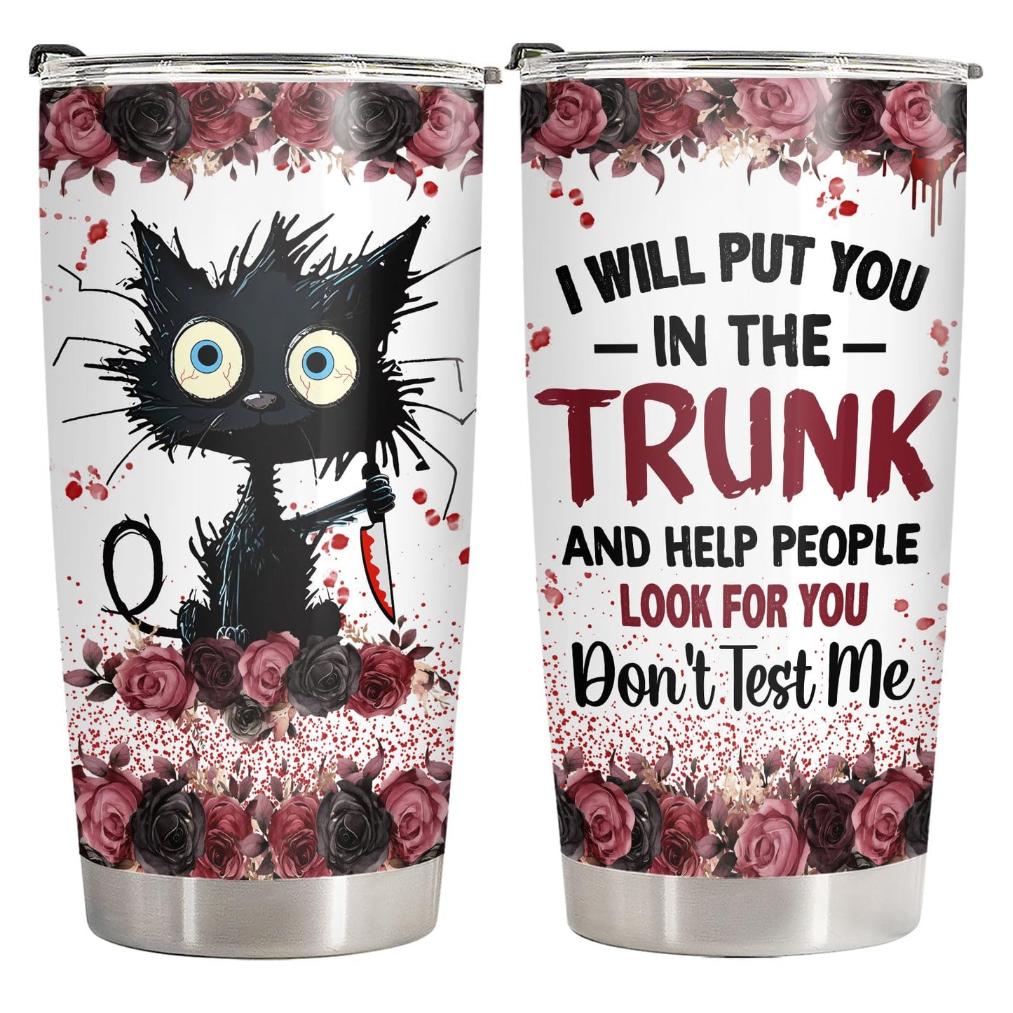 34HD Crazy Cat Tumbler with Lid, 20 oz Stainless Steel Vacuum Insulated Put You In The Trunk Mug, Funny Gifts for Cat Lover Women Men, Black Kitty Gifts for Birthday Halloween Christmas