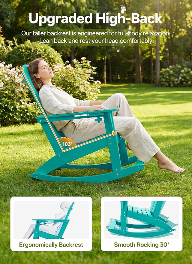 Outdoor Oversized Adirondack Rocking Chairs, All Weather HDPE Patio Rocking